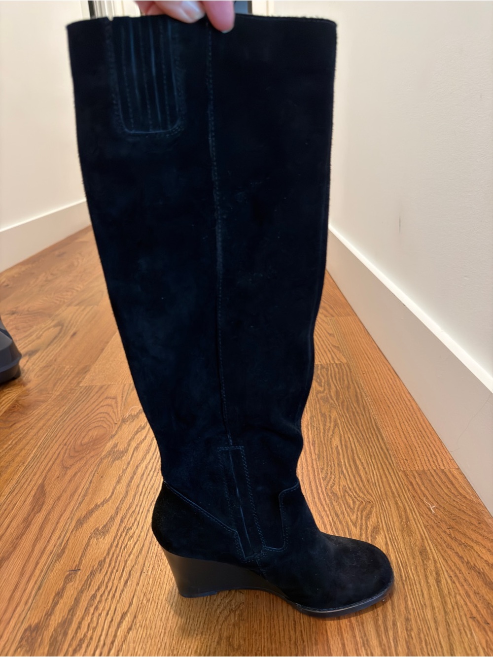 Sole Society Black Suede Wedge Knee-High Boots